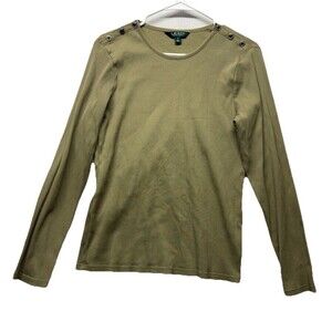 LRL Ralph Lauren Cotton Long Sleeve Women's Green Ribbed Knit XL Button Preppy
